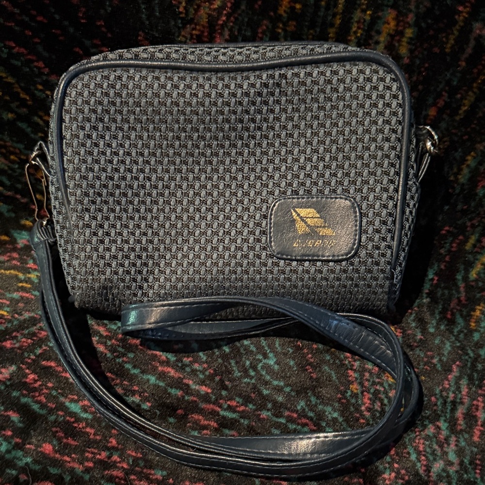 Vintage Black and Blue Textured Crossbody Bag